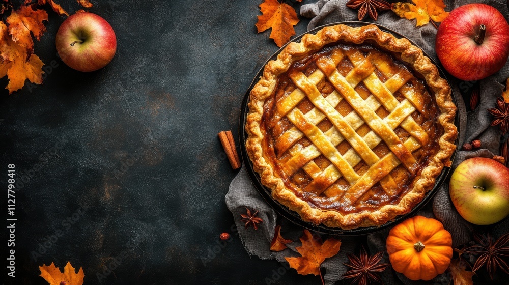 Pumpkin pie with decoration in Fall. Pumpkin pie with decoration in Fall.