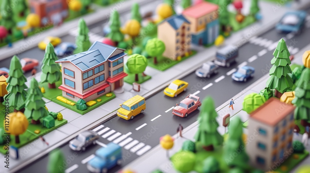 Miniature city model with houses, cars, trees, and people. Miniature city model with houses, cars, trees, and people.