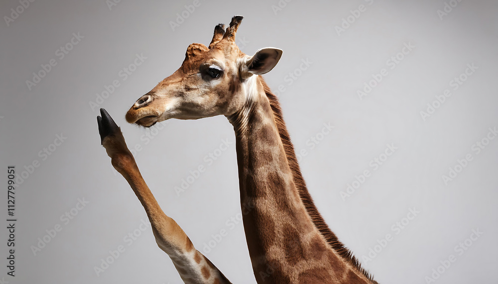 Obraz premium Giraffe High-Five in a Photo Studio