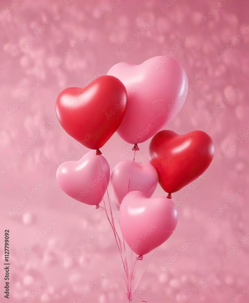 Heart-shaped balloons in shades of pink and red filling the air with festive balloons, festive decor, birthday theme, helium-filled balloons. Heart-shaped balloons in shades of pink and red filling the air with festive balloons, festive decor, birthday theme, helium-filled balloons.