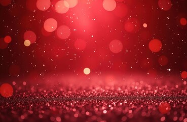 Red glitter background with bokeh lights. Festive abstract photo. Sparkling red surface. Ideal for festive events holiday seasons. Red color adds warmth, festivity to abstract image. Suitable for