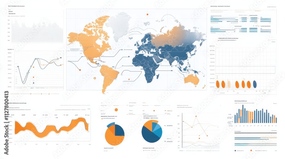 Naklejka premium Economic trends report displayed with interactive graphs and key performance indicators