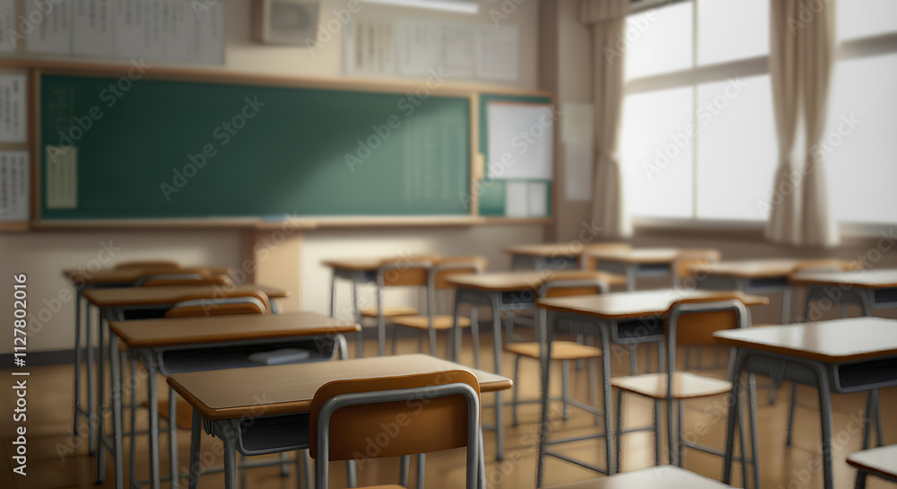 日本の誰もいない教室、ボケのある背景|Empty classroom in Japan, blurred background 日本の誰もいない教室、ボケのある背景|Empty classroom in Japan, blurred background