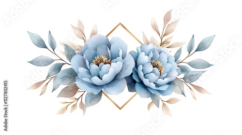 Fototapeta Naklejka Na Ścianę i Meble -  Digital design of blue peonies minimalist botanical art floral arrangement presentation