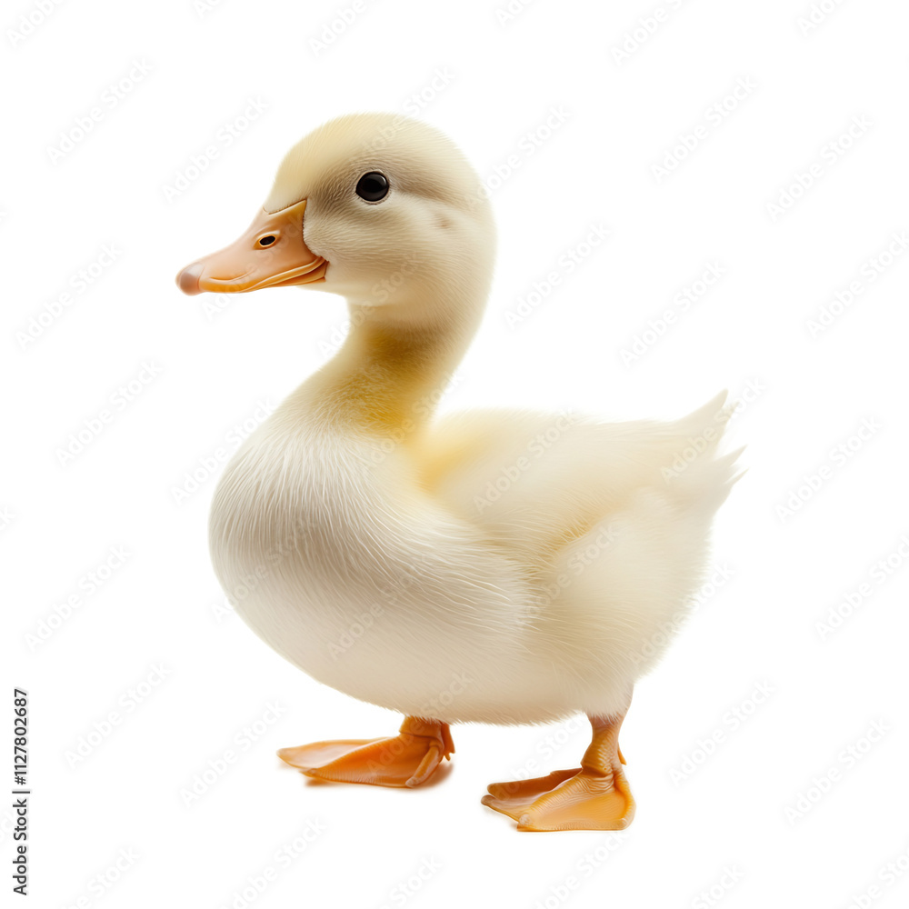 Adorable Fluffy Baby Duck Swimming in Calm Freshwater Pond Adorable Fluffy Baby Duck Swimming in Calm Freshwater Pond