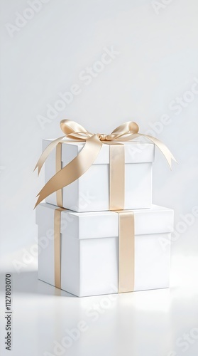 Luxury gift box with stream ribbon bow for celebration advertising template design. Background, anniversary and special day with beautiful present, wallpaper photo