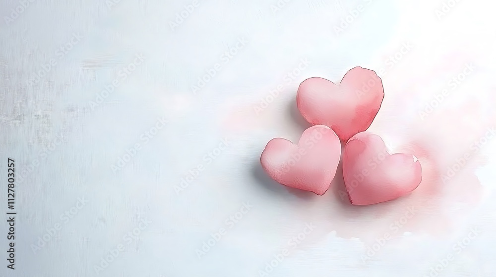 Fototapeta premium Cherishing sweetness three heart-shaped candies in a minimalist white aesthetic
