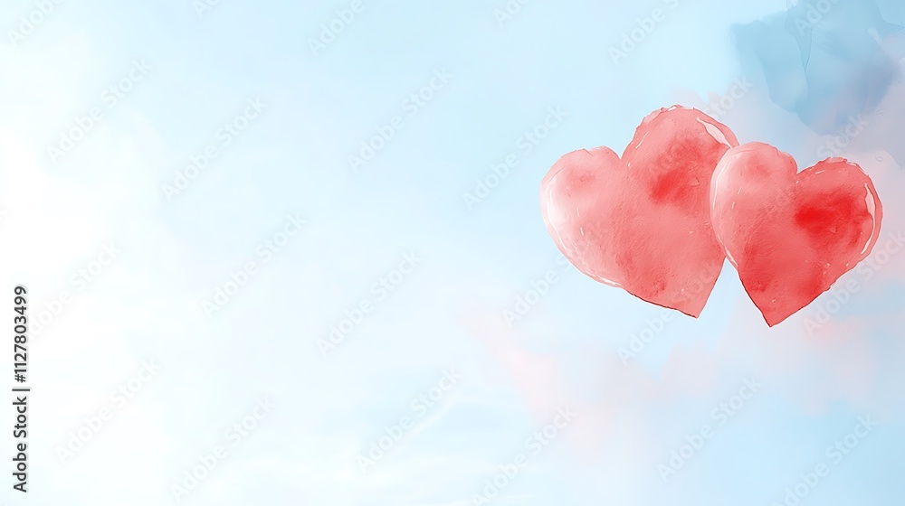 Romantic scene of floating hearts in the sky whimsical and serene digital art