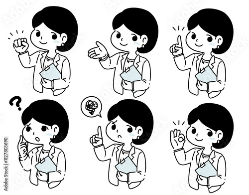 スーツ姿の女性の上半身アイコンセット