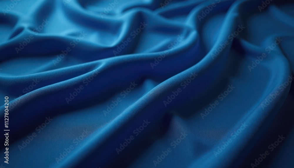 Obraz premium Smooth blue fabric with soft folds. Fabric texture. Close up view of textile. Blue material. Luxurious fabric. Premium cloth. Trendy color. Fashion design. Abstract pattern. Elegant look. Stylish