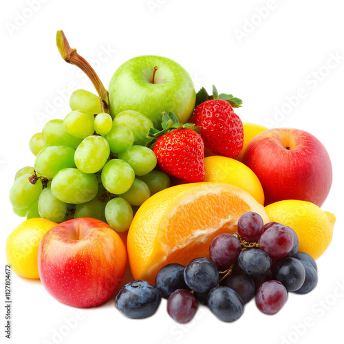 Assortment of Fresh and Colorful Fruits and Vegetables on a White Background