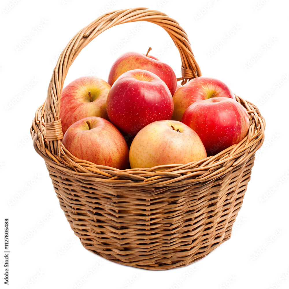 Basket of Freshly Picked Red and Green Apples in Rustic Wicker Container Basket of Freshly Picked Red and Green Apples in Rustic Wicker Container