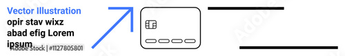 Blue arrow points to square with grid and buttons, accompanied by Lorem ipsum text. Ideal for manuals, tutorials, guides, tooltips, educational content, instructional design navigation aids. Landing