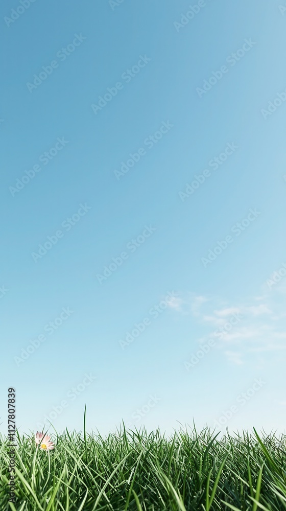 Vibrant green grass under clear blue sky nature landscape outdoor peaceful scene wide angle view serenity concept Vibrant green grass under clear blue sky nature landscape outdoor peaceful scene wide angle view serenity concept