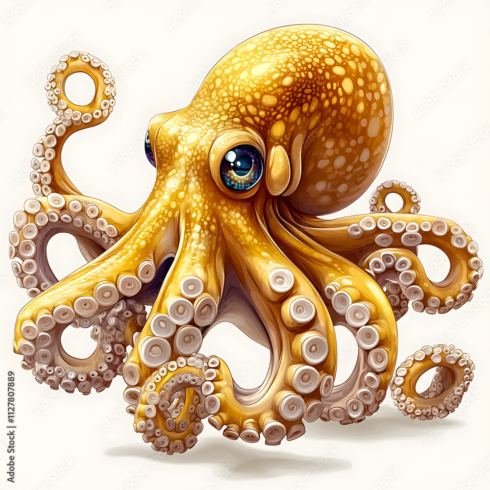 Obraz premium Golden Octopus: A Detailed Artistic Depiction of an Octopus with Vibrant Yellow Hues and Intricate Tentacles