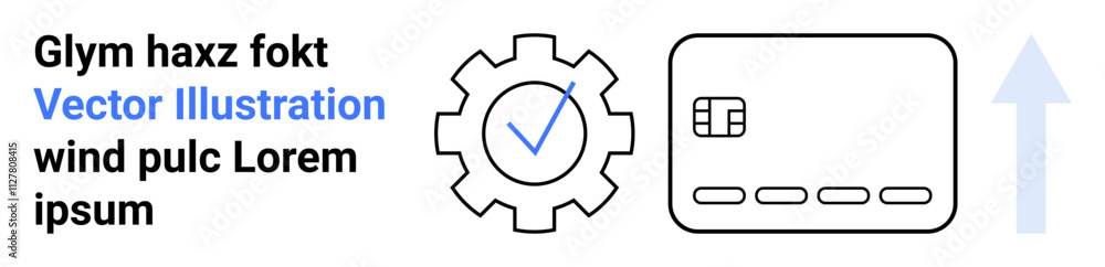Gear with checkmark, credit card, and upward arrow illustrating digital payment success. Ideal for fintech, financial services, online transactions, payment systems, digital security, technology Gear with checkmark, credit card, and upward arrow illustrating digital payment success. Ideal for fintech, financial services, online transactions, payment systems, digital security, technology