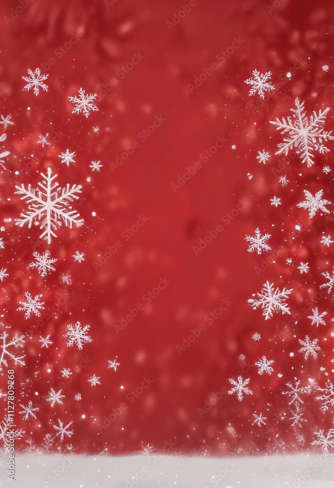Minimalistic design of red backdrop with white snowflakes, contemporary holiday, frosty design Minimalistic design of red backdrop with white snowflakes, contemporary holiday, frosty design
