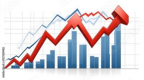 A graphic representation of increasing trends in data with bar and line charts.