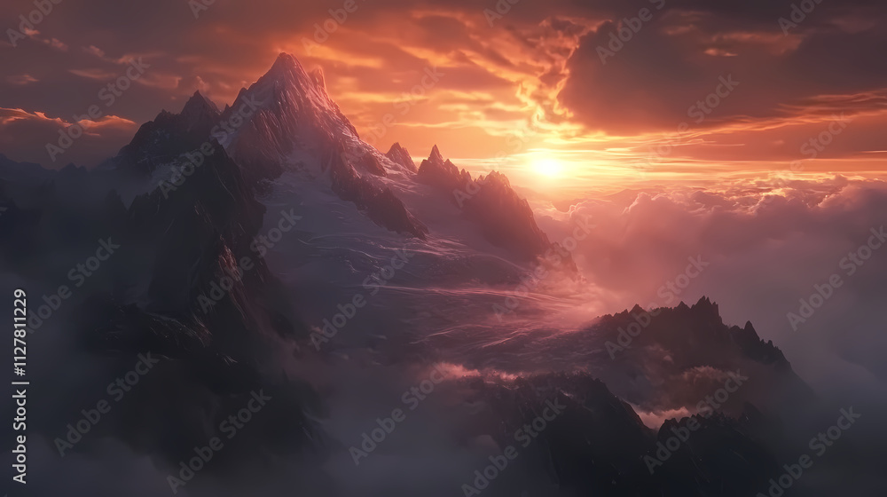 Fototapeta premium Twilight radiance over crystal mountains. prismatic. illustration. Radiance. Illustration