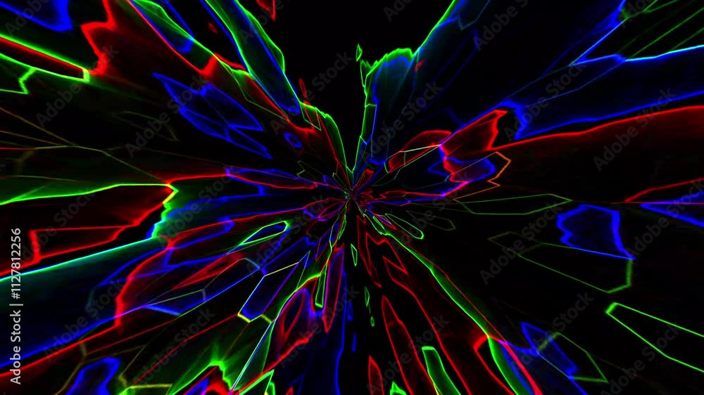 Neon colored lines animation with tunnel effect on a black background Neon colored lines animation with tunnel effect on a black background