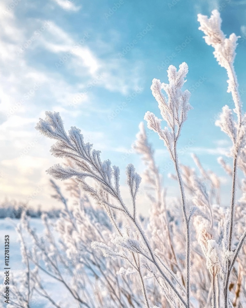 Frosty Winter Sky with Pale Blue Tones and White Grass Frosty Winter Sky with Pale Blue Tones and White Grass
