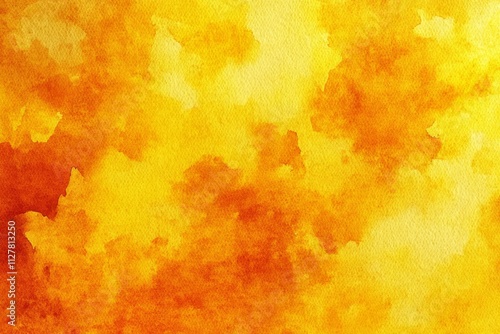 Vibrant Abstract Watercolor Painting in Yellow and Orange Hues with Textured Background and Dynamic Brush Strokes