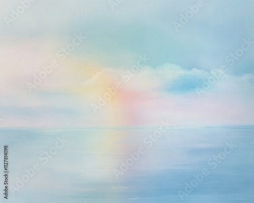 Soft Rainbow Across a Blue Sky with Faded Colors