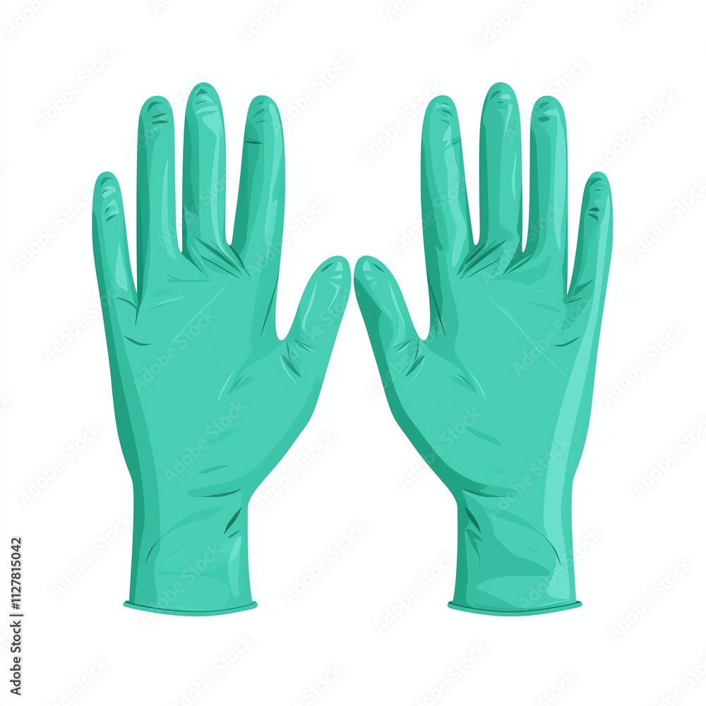A pair of turquoise disposable gloves, symbolizing hygiene and protection in medical or cleaning environments. A pair of turquoise disposable gloves, symbolizing hygiene and protection in medical or cleaning environments.