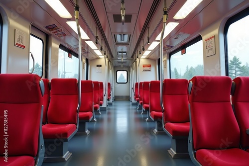 Empty Red Seats Inside A Modern Train Car