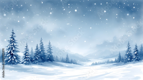 Wallpaper Mural Winter snowy landscape watercolor with Xmas tree and house, background for Christmas, new year and winter season festival poster illustration. Torontodigital.ca