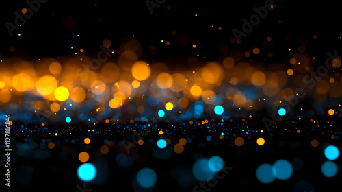 Defocused blue yellow orange radiance soft texture on dark black abstract empty space background. neon blur glow. color light overlay. copy space. Radiance. Illustration
