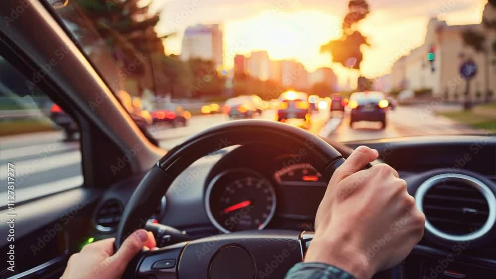 Hands gripping a steering wheel while driving, Video footage-4K Hands gripping a steering wheel while driving, Video footage-4K