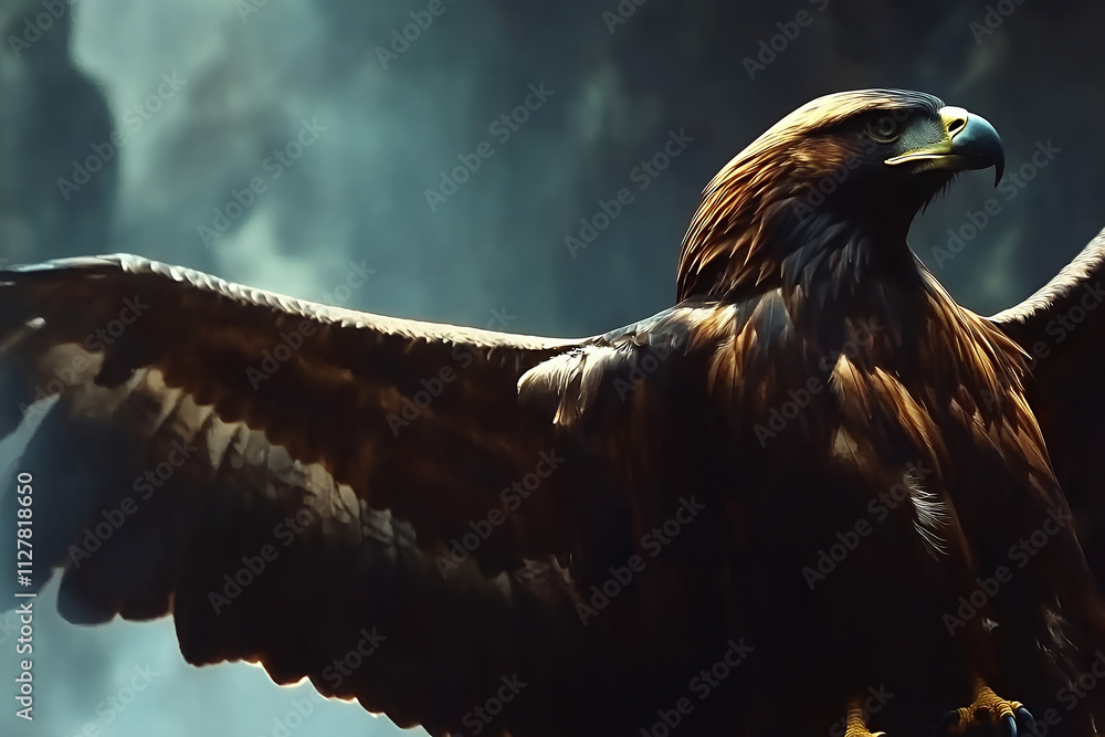 Fototapeta premium Golden Glint: The Majestic Eagle's Shining Wings
