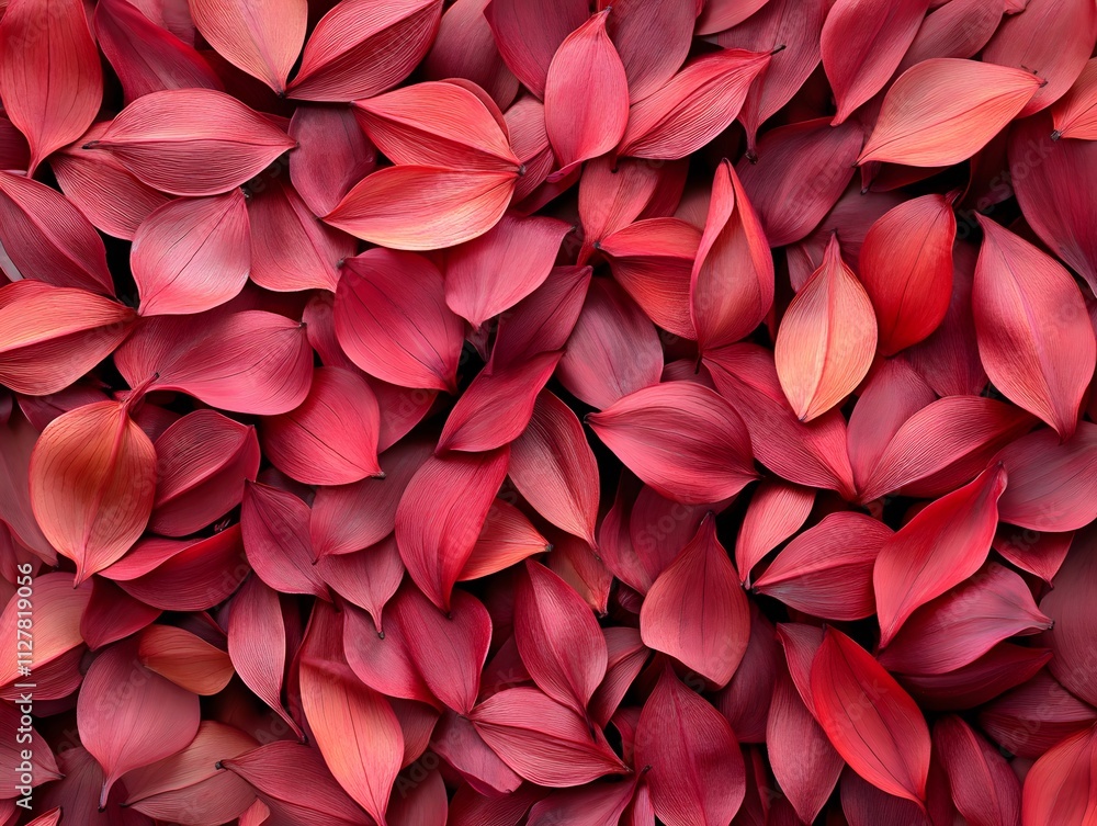 A vibrant arrangement of red and pink leaves creating a visually appealing pattern. A vibrant arrangement of red and pink leaves creating a visually appealing pattern.