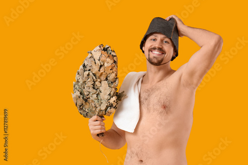 Handsome man with sauna whi...