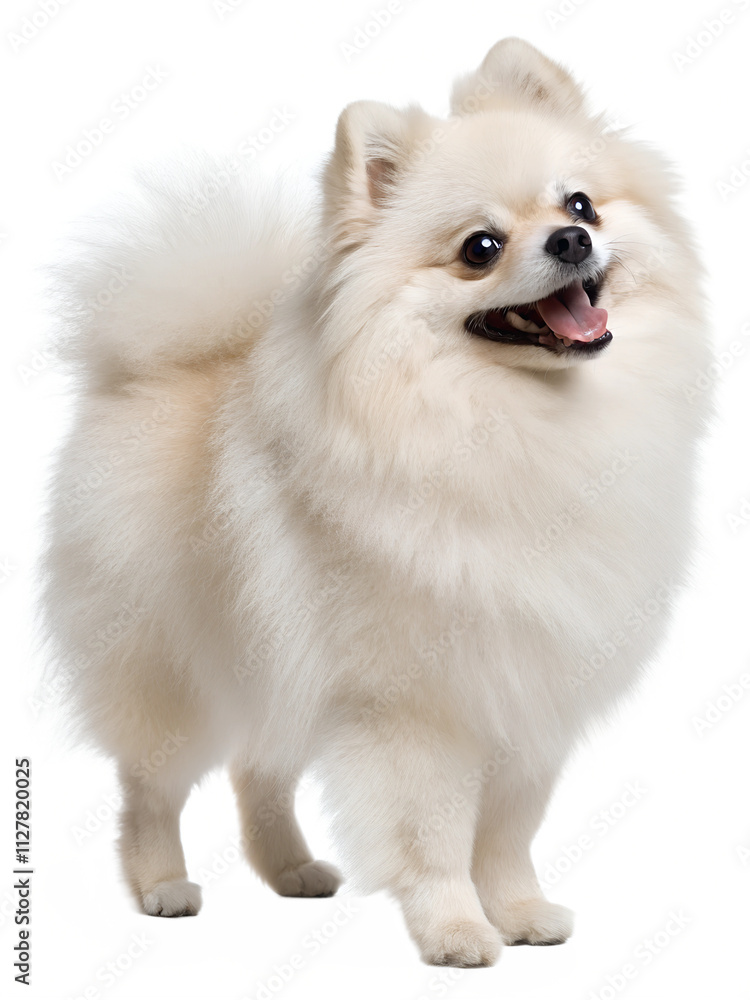Obraz premium fluffy Pomeranian with a cheerful expression cut out isolated on white background