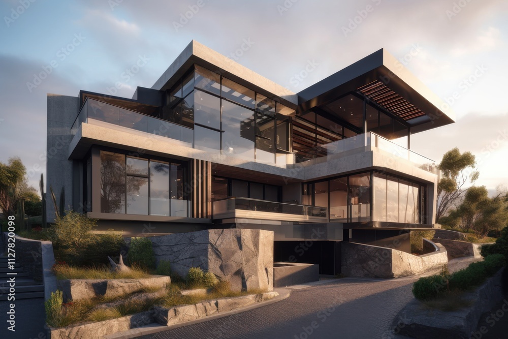 Modern luxury house architectural rendering. Modern luxury house architectural rendering.