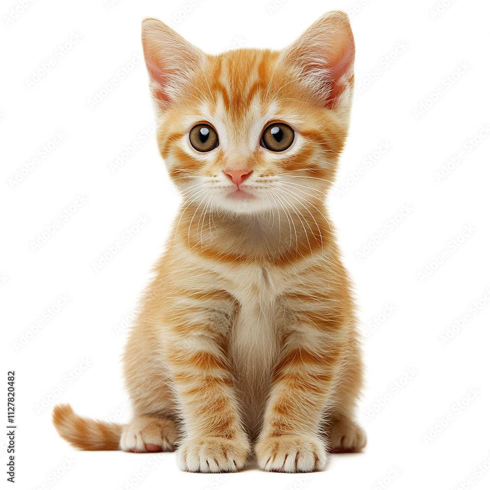 Fototapeta premium Closeup Portrait of Adorable Ginger Tabby Kitten Sitting on White Background