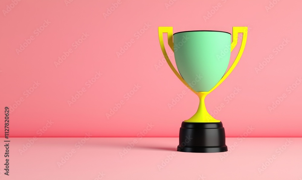 A colorful trophy sits against a pink background, symbolizing achievement and success in competitions. A colorful trophy sits against a pink background, symbolizing achievement and success in competitions.