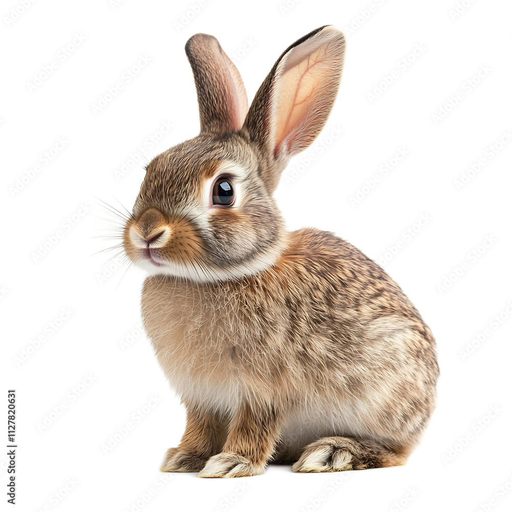 Fototapeta premium Closeup Portrait of an Adorable Fuzzy Brown Rabbit Sitting on White Background
