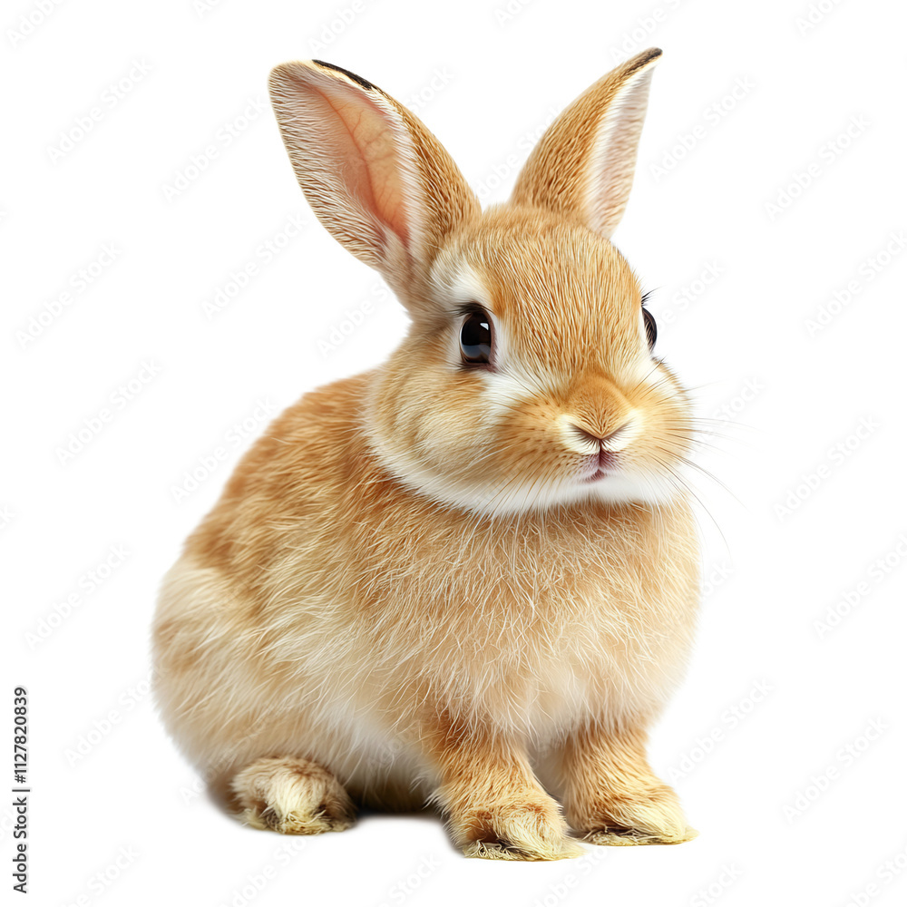 Fototapeta premium Closeup Portrait of Cute Fluffy Brown Rabbit Sitting on White Background