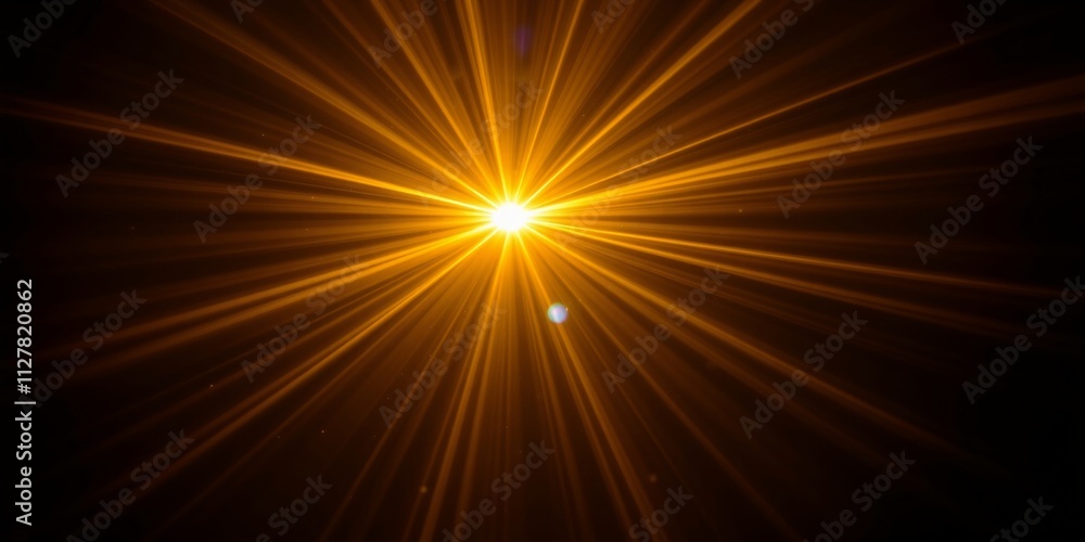 Vibrant Golden Light Burst Radiating Energy on Black Background Vibrant Golden Light Burst Radiating Energy on Black Background