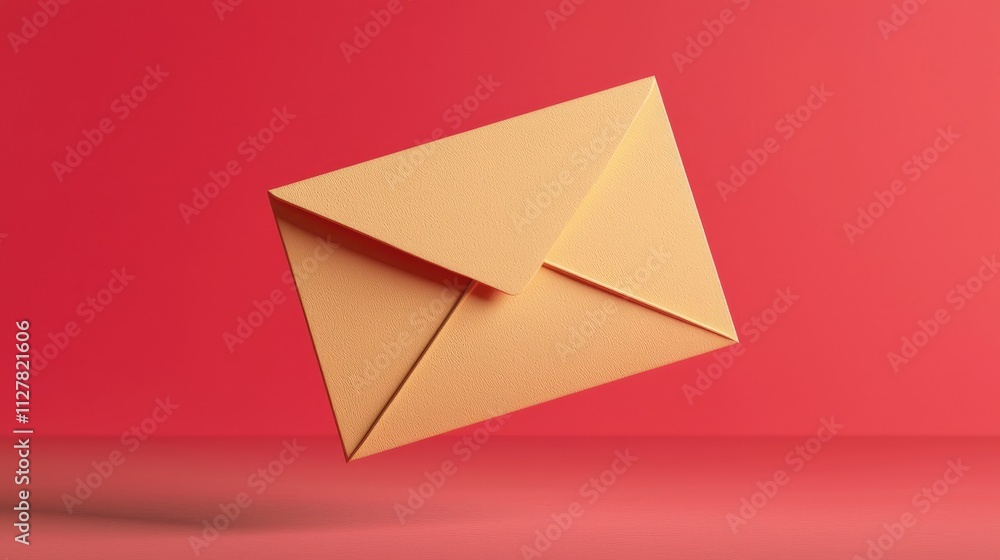 A floating orange envelope against a vibrant red background, symbolizing communication and modern correspondence. A floating orange envelope against a vibrant red background, symbolizing communication and modern correspondence.