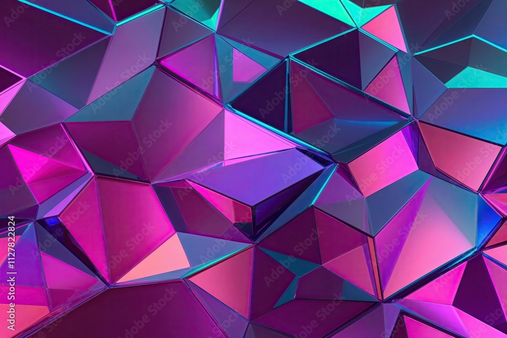 Fototapeta premium Stunning 3D Wallpaper Background with Transparent Facets and Bright Neon Color Gradient