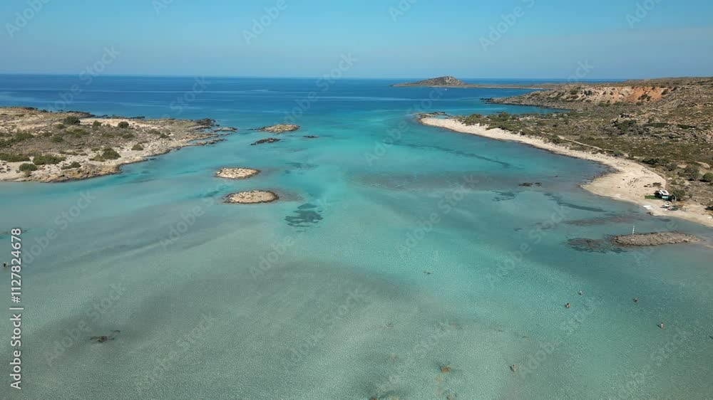 Elafonissi Lagoon With Crystal Clear Blue Water Western Crete Greece Drone Descend 4K 60FPS Elafonissi Lagoon With Crystal Clear Blue Water Western Crete Greece Drone Descend 4K 60FPS