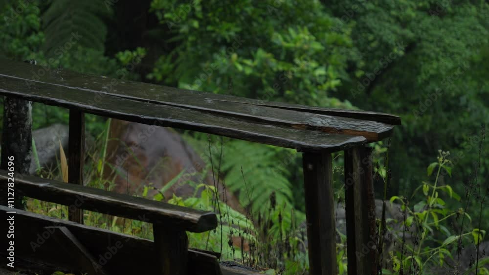 Rain falling on wooden objects, cloudy afternoon Rain falling on wooden objects, cloudy afternoon