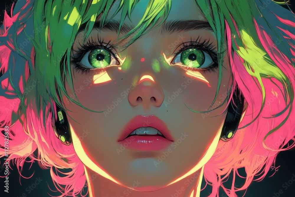 Obraz premium Colorful and Pop Girl with Pink and Green Hair
