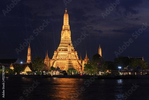 Photography Wat Arun Temple with blue sky as the background in Bangkok, Thailand