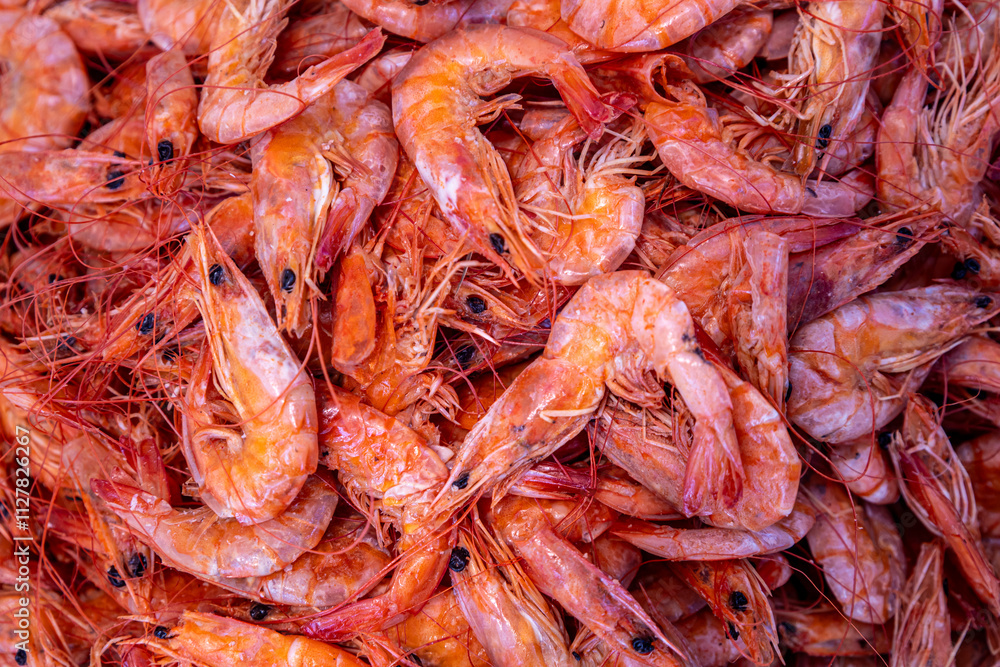 Shrimps in the market. Fresh seafood. Animal protein. Shrimps in the market. Fresh seafood. Animal protein.