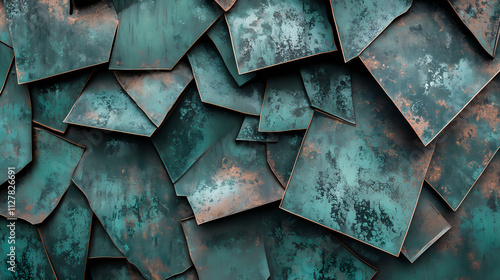 Weathered copper plates with verdigris patina, abstract texture. Verdigris. Illustration photo